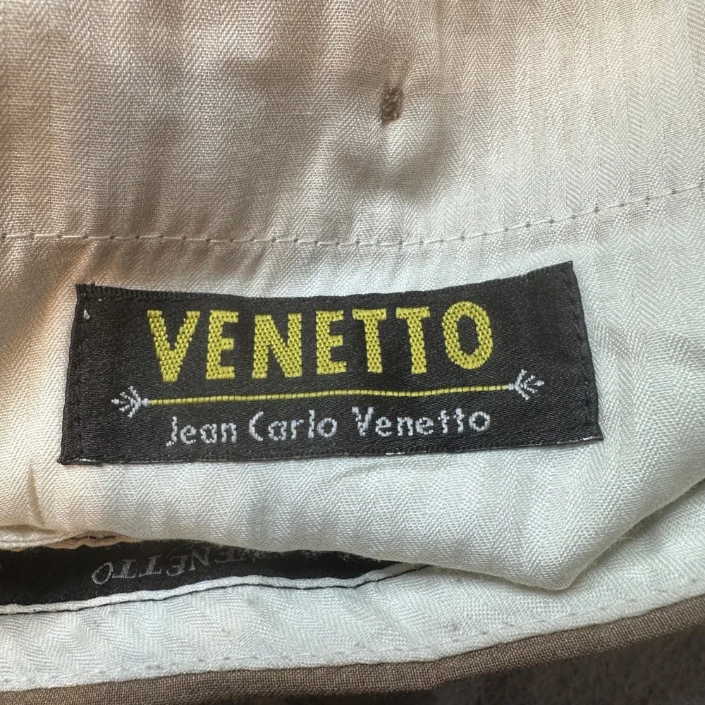 Jean Carlo Venetto Dress Pants Mens 29x29 Tan Pinstripe Pleated Slacks A0654